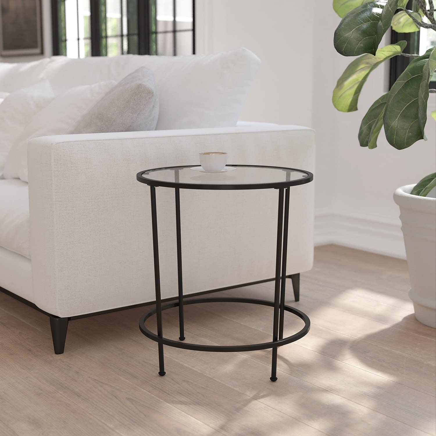 Flash Furniture Astoria Collection Round End Table - Modern Clear Glass End Table - Matte Gold Frame